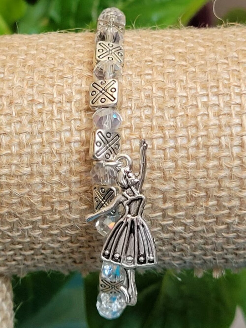 Pretty Ballerina Charm On Silver Clear Hints of Blue with Kitty Cat Charm